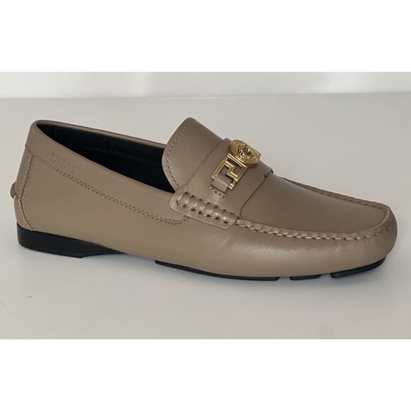 VERSACE Medusa Men's Taupe Leather Driver Shoes 7 US (40 Euro) 1009707 NIB $850 - Picture 2 of 16